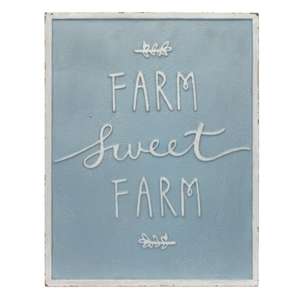 Set of Two Blue And White Farm Sweet Farm Metal Wall Decor