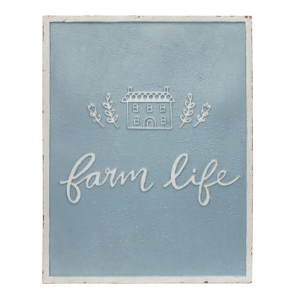 Set of Two Blue And White Farm Sweet Farm Metal Wall Decor
