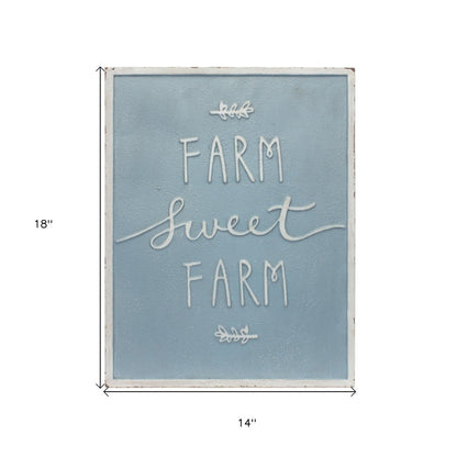 Set of Two Blue And White Farm Sweet Farm Metal Wall Decor