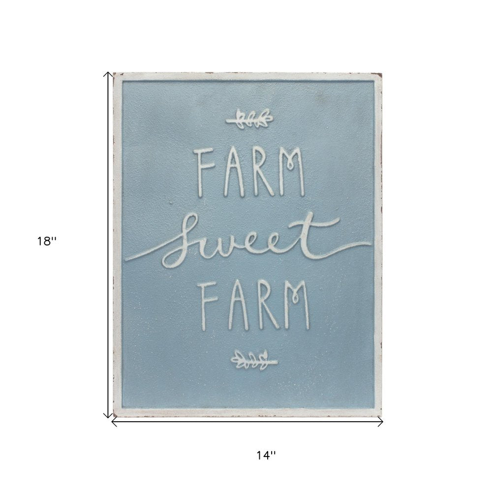 Set of Two Blue And White Farm Sweet Farm Metal Wall Decor
