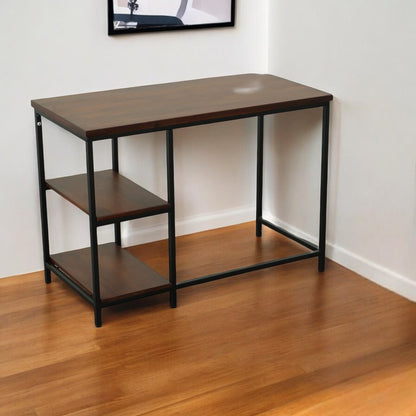 42" Chestnut and Black Solid Wood and Metal Computer Desk