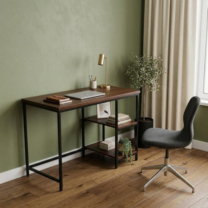 42" Chestnut and Black Solid Wood and Metal Computer Desk