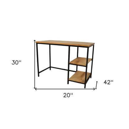 42" Natural and Black Solid Wood and Metal Computer Desk