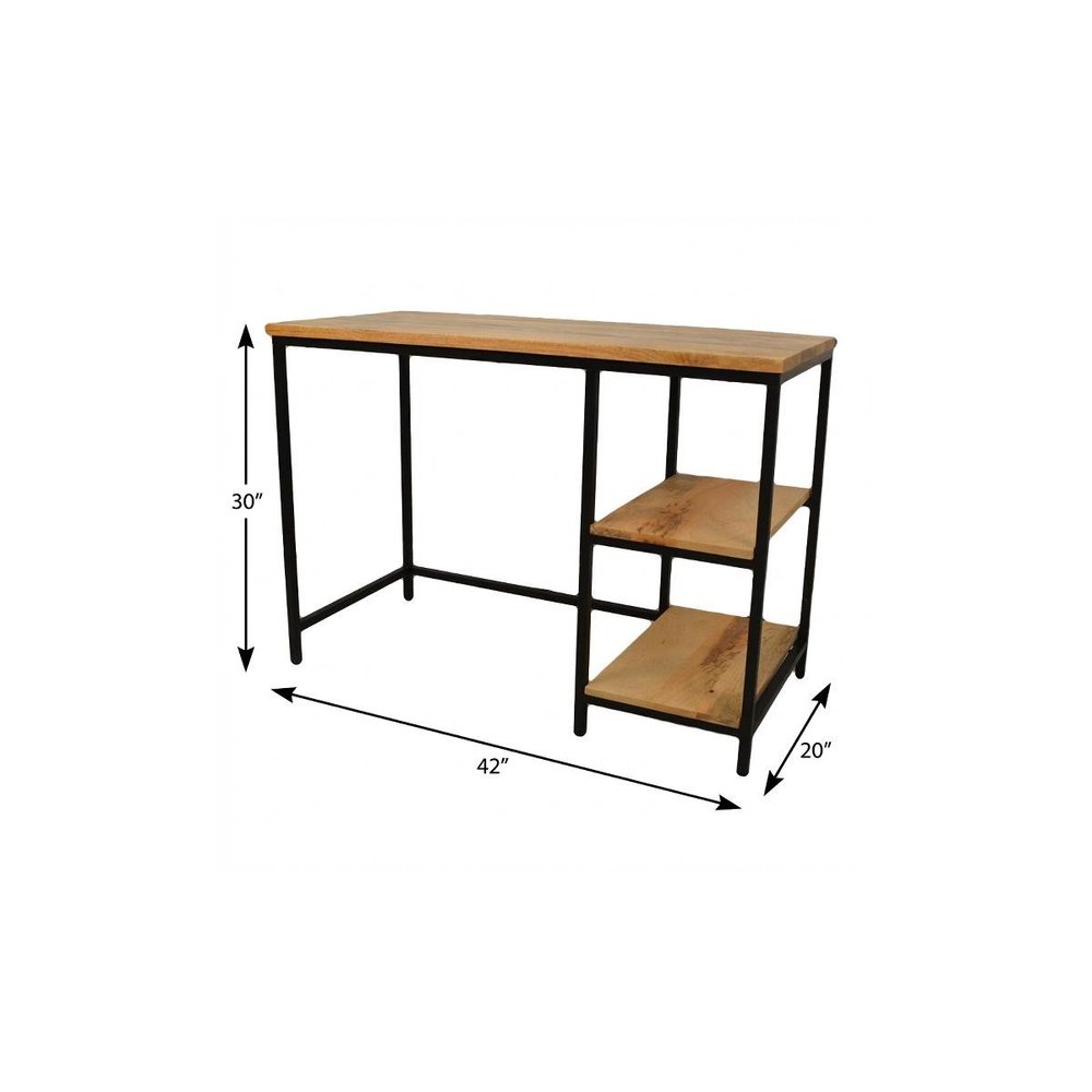42" Natural and Black Solid Wood and Metal Computer Desk