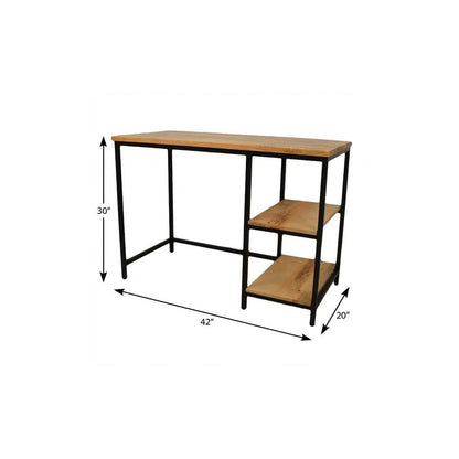 42" Natural and Black Solid Wood and Metal Computer Desk