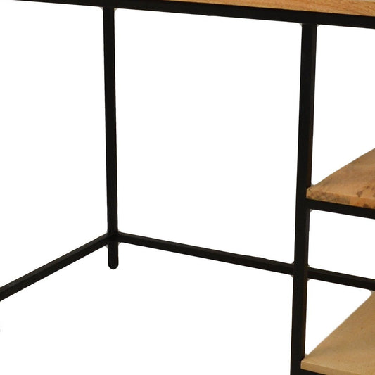 42" Natural and Black Solid Wood and Metal Computer Desk