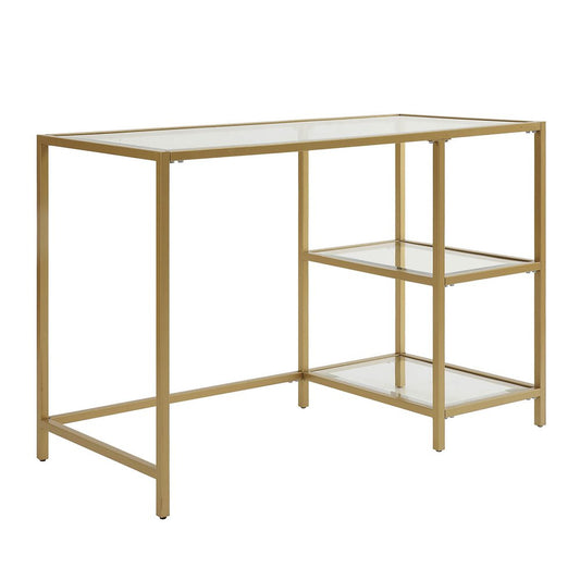42" Clear and Gold Glass and Metal Computer Desk