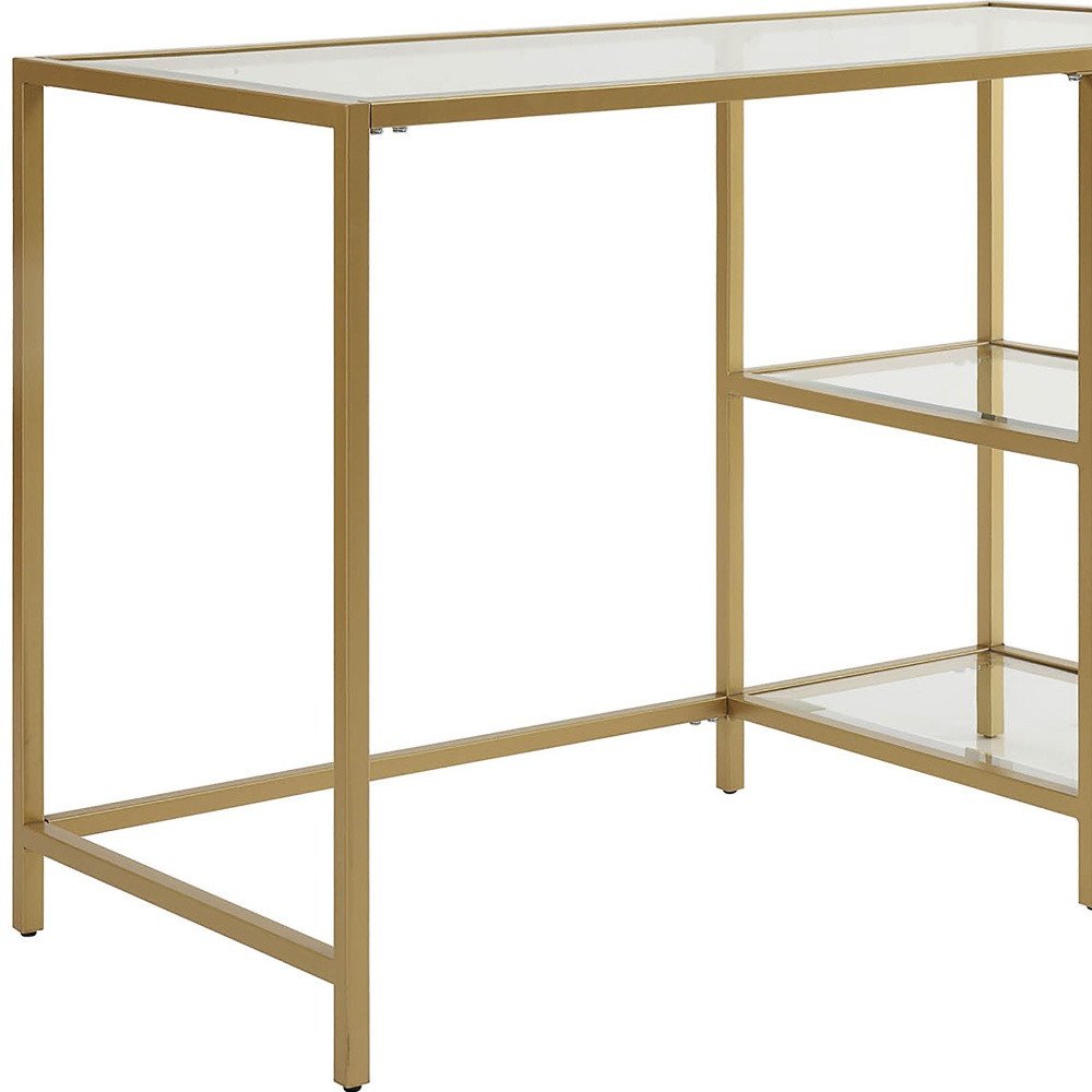 42" Clear and Gold Glass and Metal Computer Desk