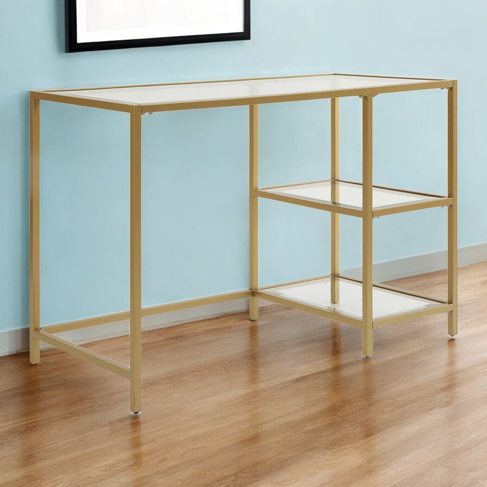 42" Clear and Gold Glass and Metal Computer Desk