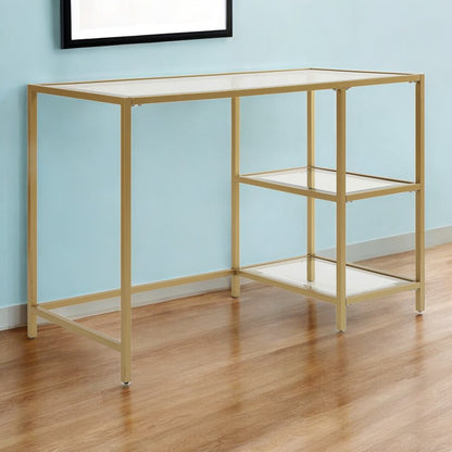 42" Clear and Gold Glass and Metal Computer Desk