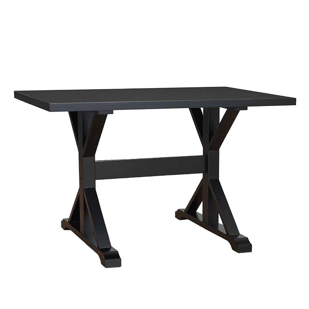 48" Black Solid Wood Trestle Writing Desk