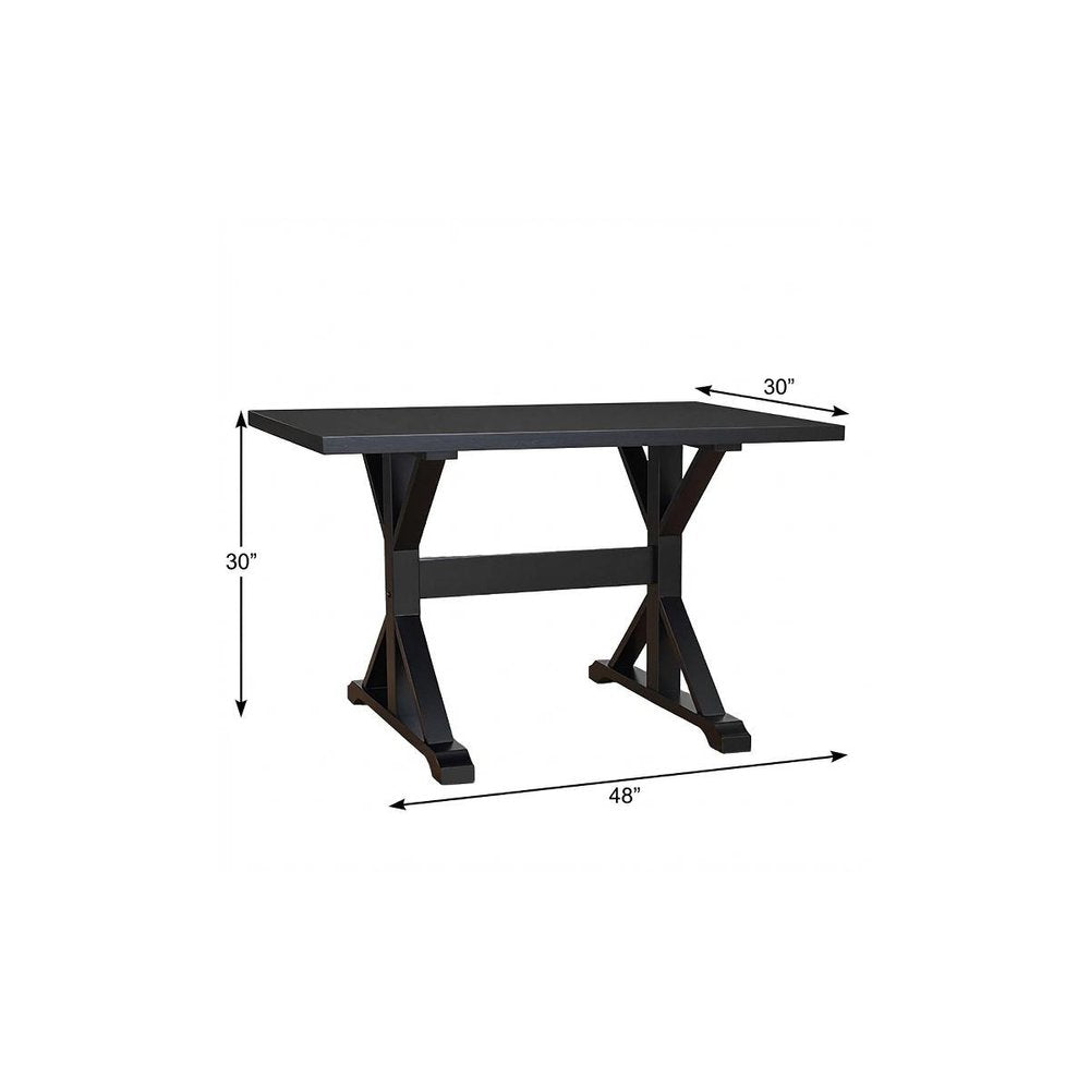 48" Black Solid Wood Trestle Writing Desk