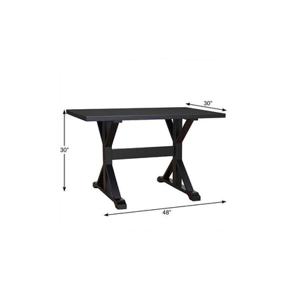 48" Black Solid Wood Trestle Writing Desk