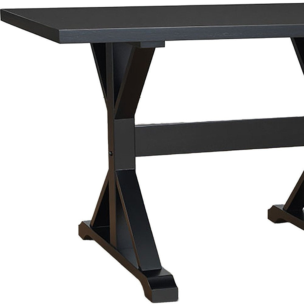48" Black Solid Wood Trestle Writing Desk