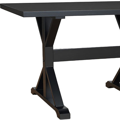 48" Black Solid Wood Trestle Writing Desk