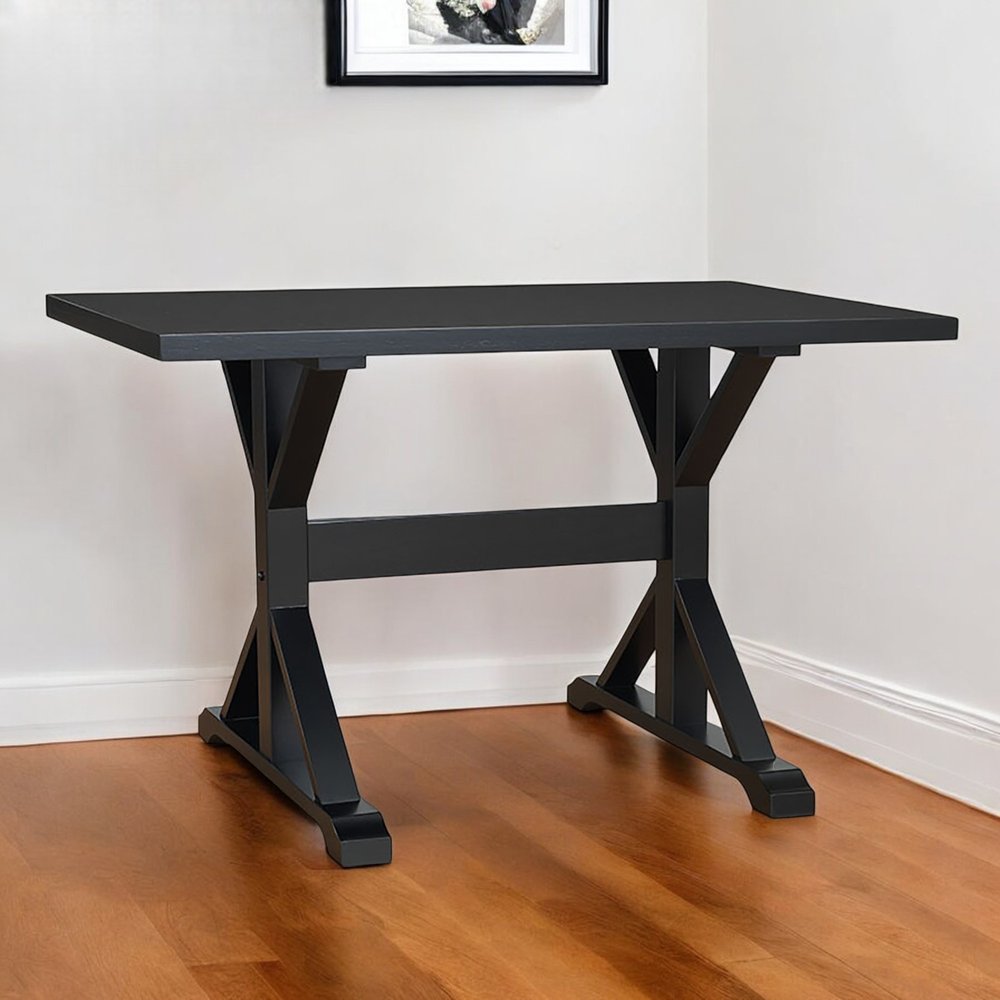 48" Black Solid Wood Trestle Writing Desk