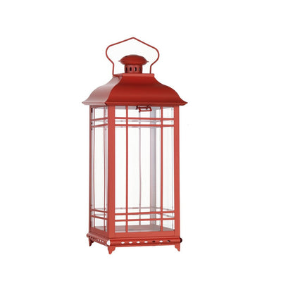 Set of Three Red Geometric Glass And Metal Floor Lantern Candle Holders