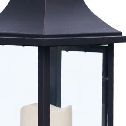 Set of Two Black Floor Lantern Candle Holders With Candles