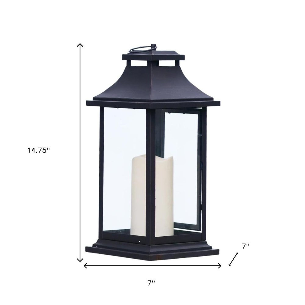 Set of Two Black Floor Lantern Candle Holders With Candles