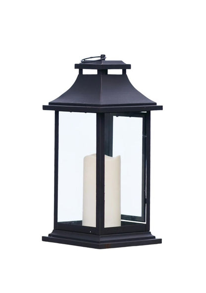 Set of Two Black Floor Lantern Candle Holders With Candles