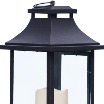 Set of Two Black Floor Lantern Candle Holders With Candles