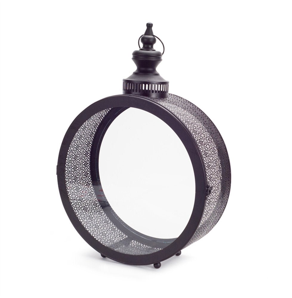 22" Black Distressed Ornate Metal Floor Lantern Candle Holder