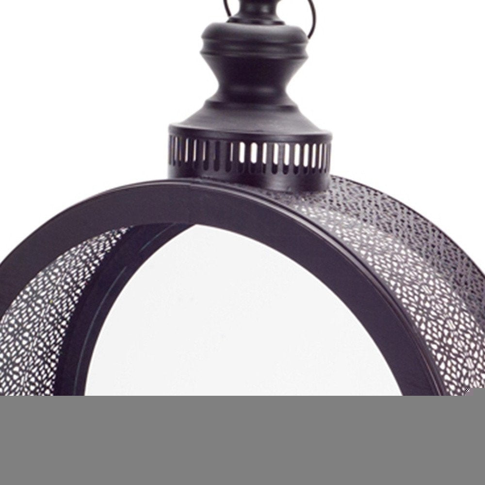 22" Black Distressed Ornate Metal Floor Lantern Candle Holder