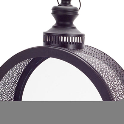 22" Black Distressed Ornate Metal Floor Lantern Candle Holder