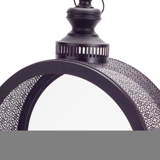 22" Black Distressed Ornate Metal Floor Lantern Candle Holder