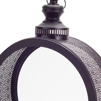 22" Black Distressed Ornate Metal Floor Lantern Candle Holder