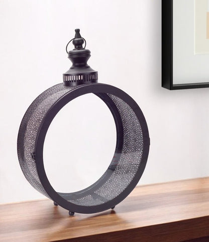 22" Black Distressed Ornate Metal Floor Lantern Candle Holder