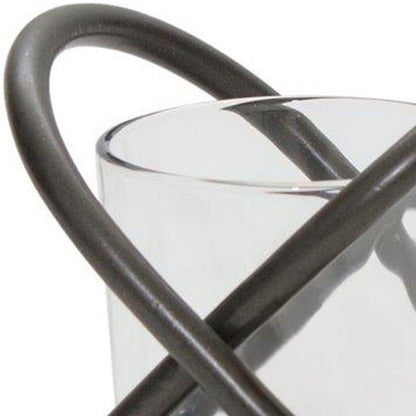 Set of Two Clear And Black Distressed Glass And Metal Tabletop Votive Candle Holders