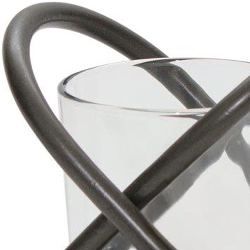 Set of Two Clear And Black Distressed Glass And Metal Tabletop Votive Candle Holders