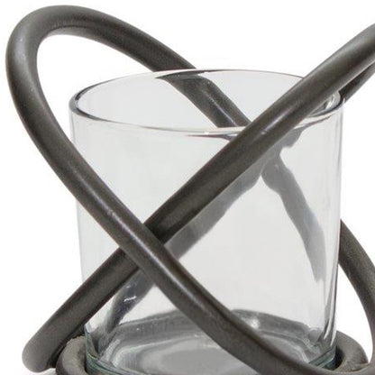 Set of Two Clear And Black Distressed Glass And Metal Tabletop Votive Candle Holders