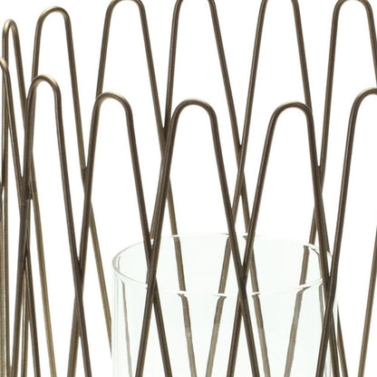 14" Gold Iron and Glass Tabletop Hurricane Candle Holder