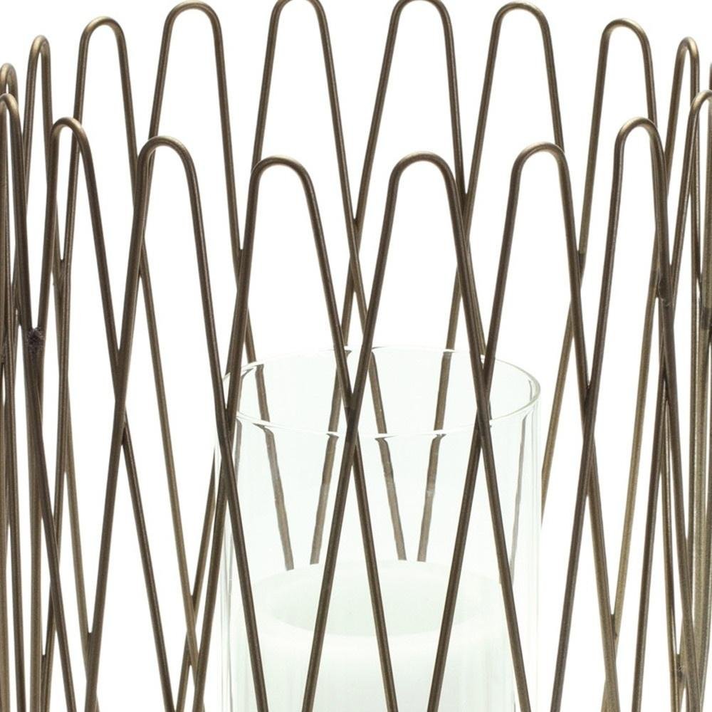 14" Gold Iron and Glass Tabletop Hurricane Candle Holder