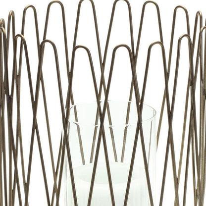 14" Gold Iron and Glass Tabletop Hurricane Candle Holder