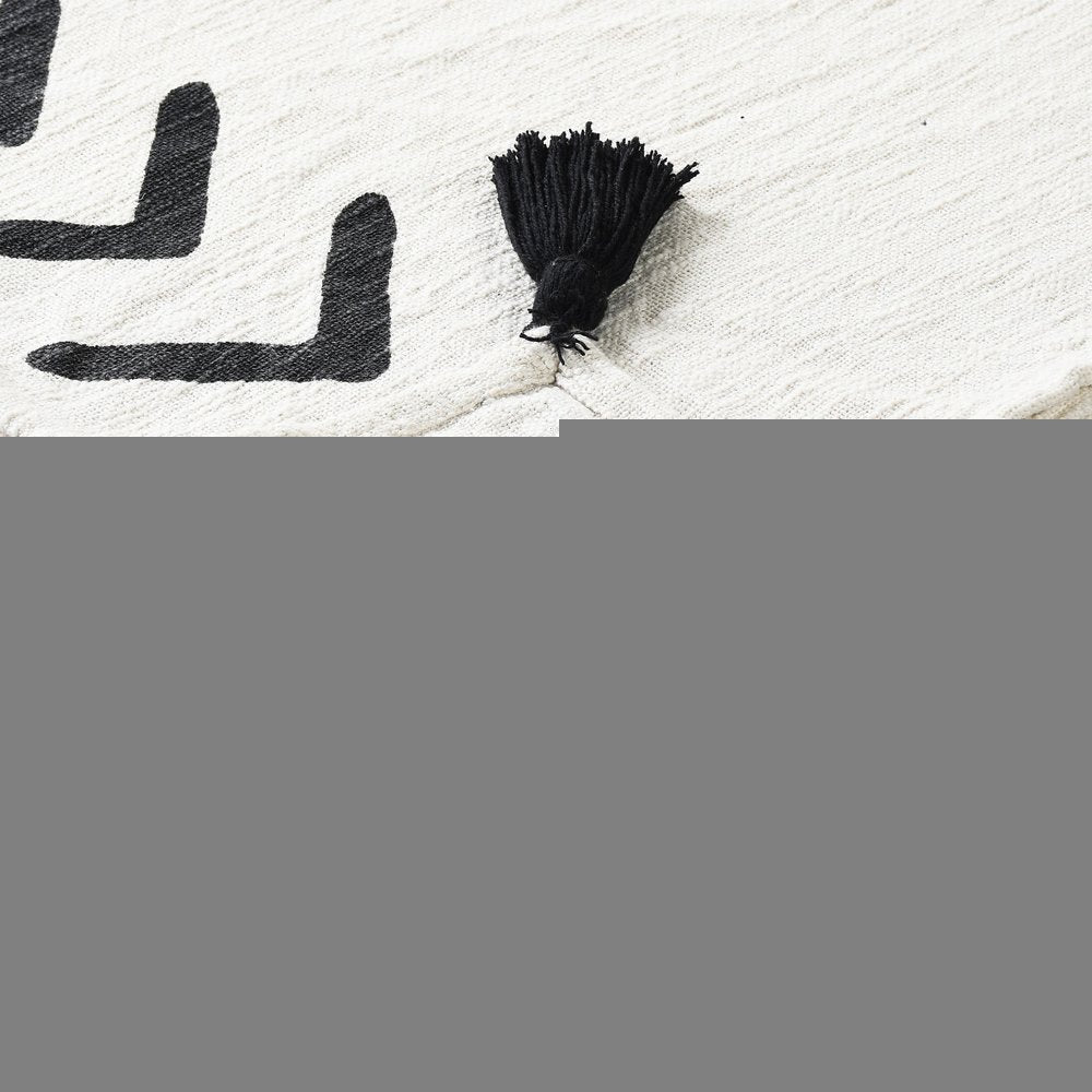 50" X 60" Black and White Woven Cotton Geometric Throw Blanket with Tassels