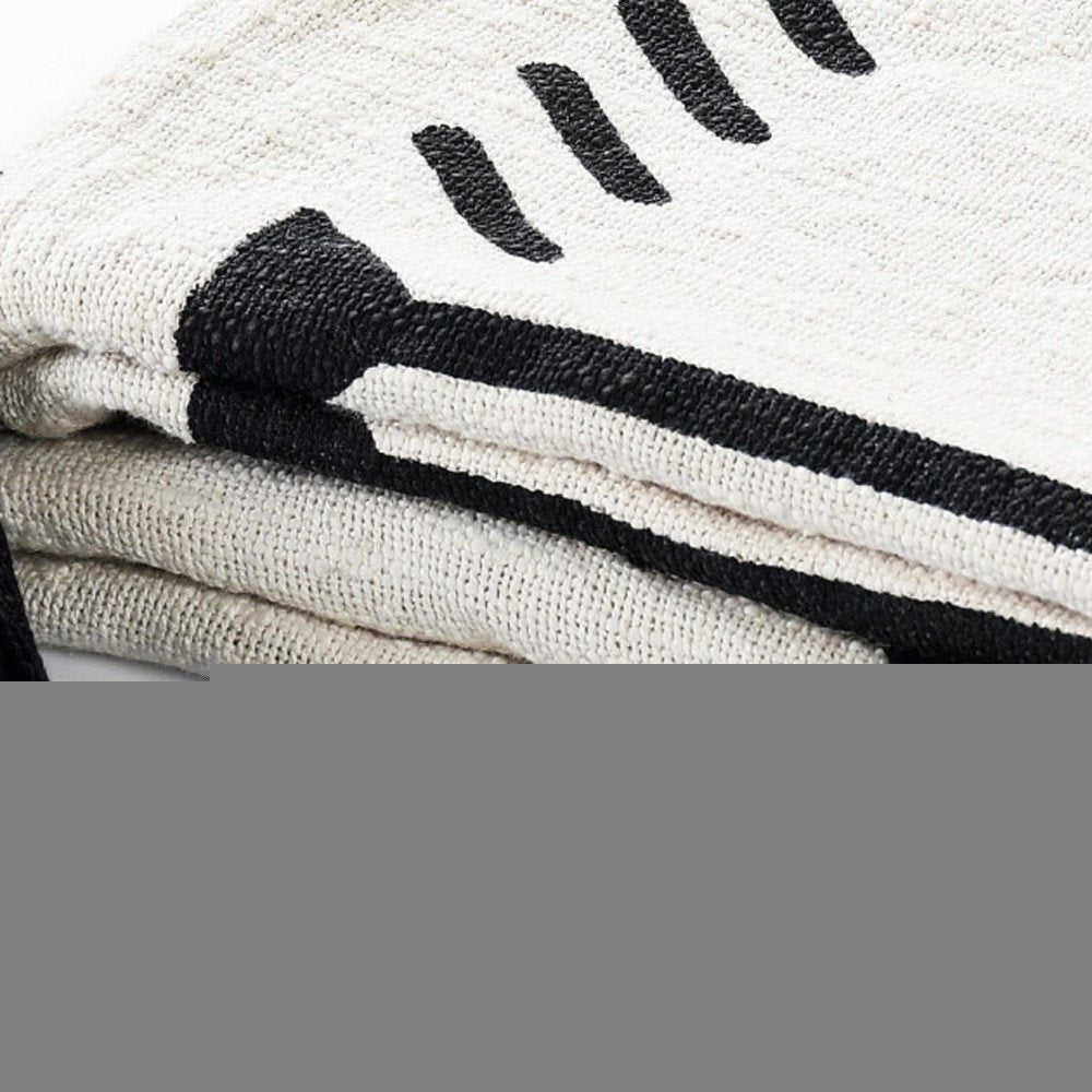 50" X 60" Black and White Woven Cotton Geometric Throw Blanket with Tassels
