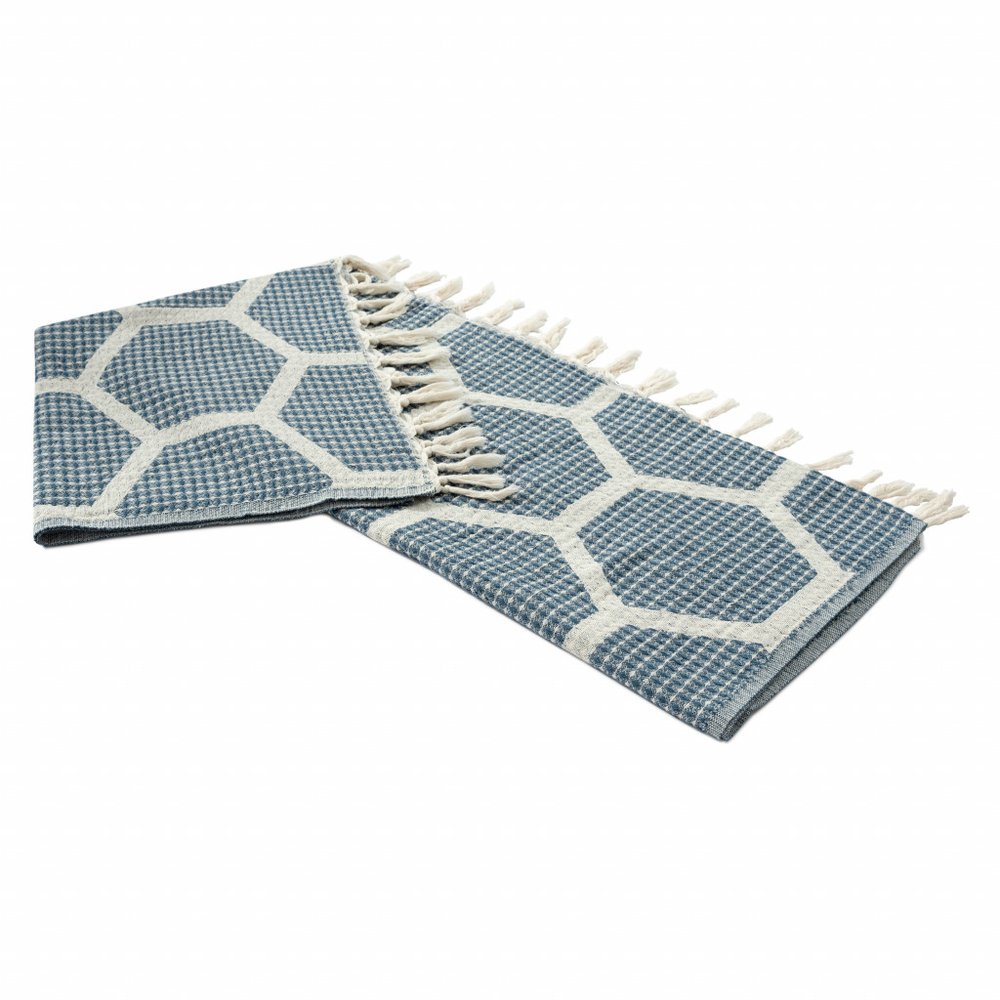 60" X 50" Yellow Woven Cotton Geometric Throw Blanket with Fringe
