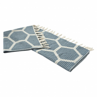 60" X 50" Yellow Woven Cotton Geometric Throw Blanket with Fringe