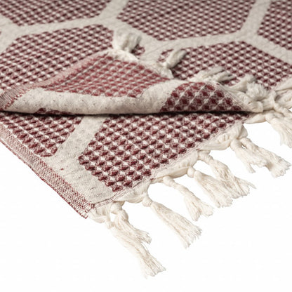 60" X 50" Yellow Woven Cotton Geometric Throw Blanket with Fringe