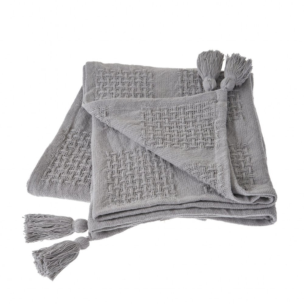 50" X 60" Gray Woven Cotton Throw Blanket with Tassels