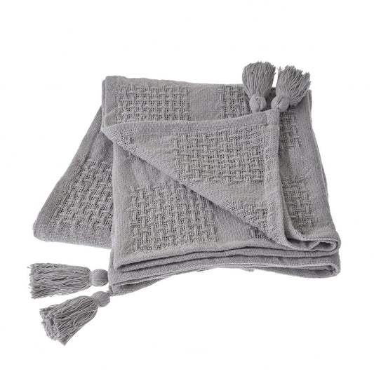 50" X 60" Blue Woven Cotton Throw Blanket with Tassels