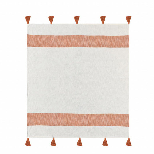 50" X 60" Yellow Woven Cotton Striped Throw Blanket with Tassels