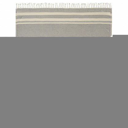 50" X 60" Blue and White Woven Cotton Striped Throw Blanket with Fringe