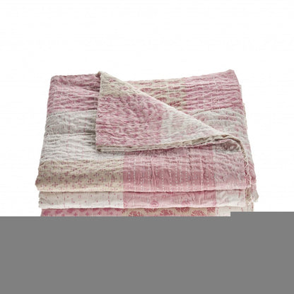 Pink Knitted Cotton Geometric Throw