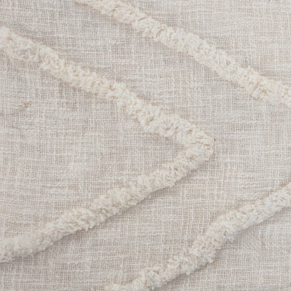 Ivory Geometric Queen Cotton Coverlet With Fringe