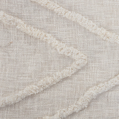 Ivory Geometric King Cotton Coverlet With Fringe