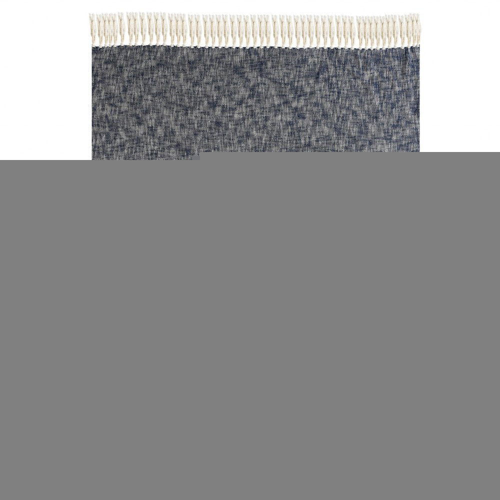 50" X 60" Blue and White Woven Cotton Throw Blanket with Fringe